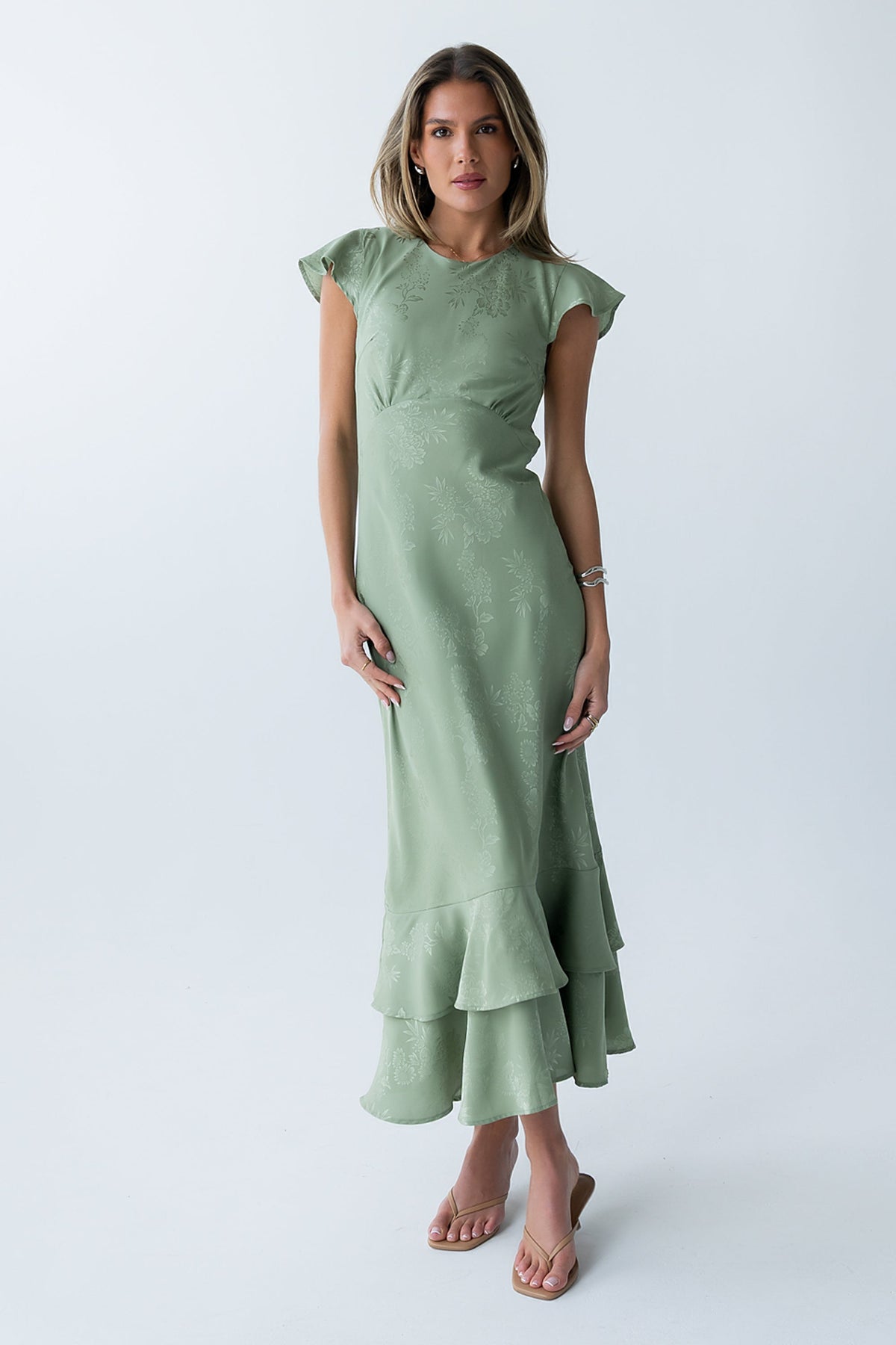 Farida Tiered Ruffle Maxi Dress - Sage Green