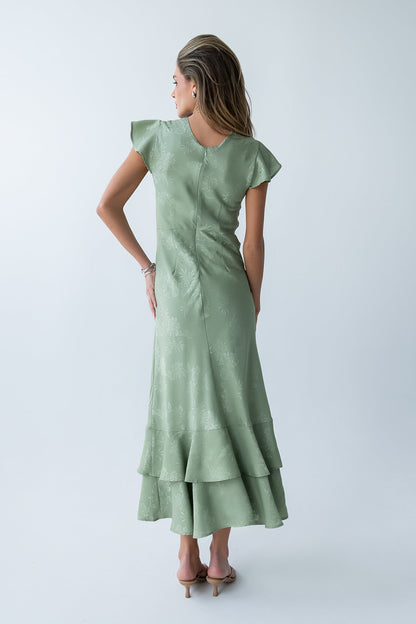 Farida Tiered Ruffle Maxi Dress - Sage Green