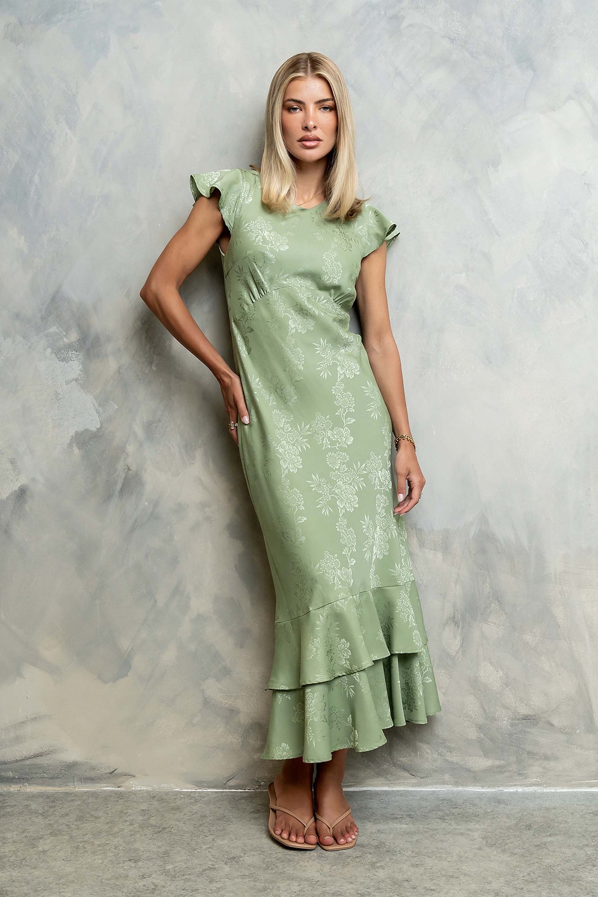 Farida Tiered Ruffle Maxi Dress - Sage Green