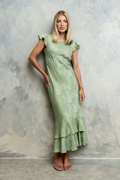 Farida Tiered Ruffle Maxi Dress - Sage Green
