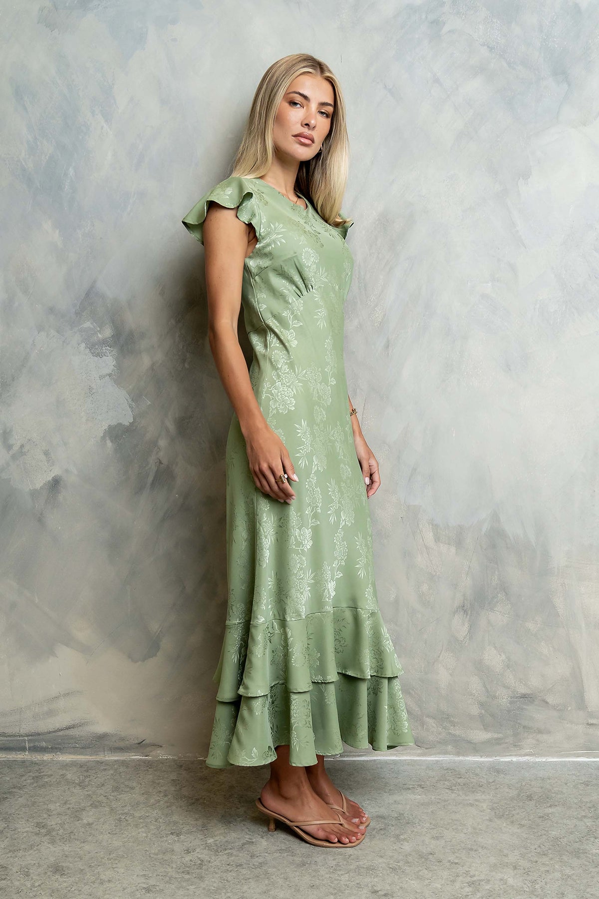 Farida Tiered Ruffle Maxi Dress - Sage Green