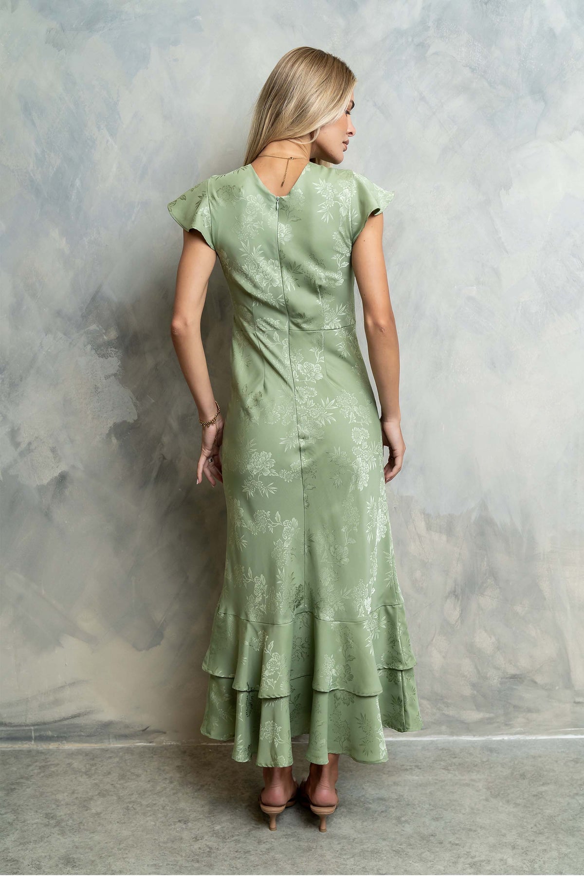 Farida Tiered Ruffle Maxi Dress - Sage Green