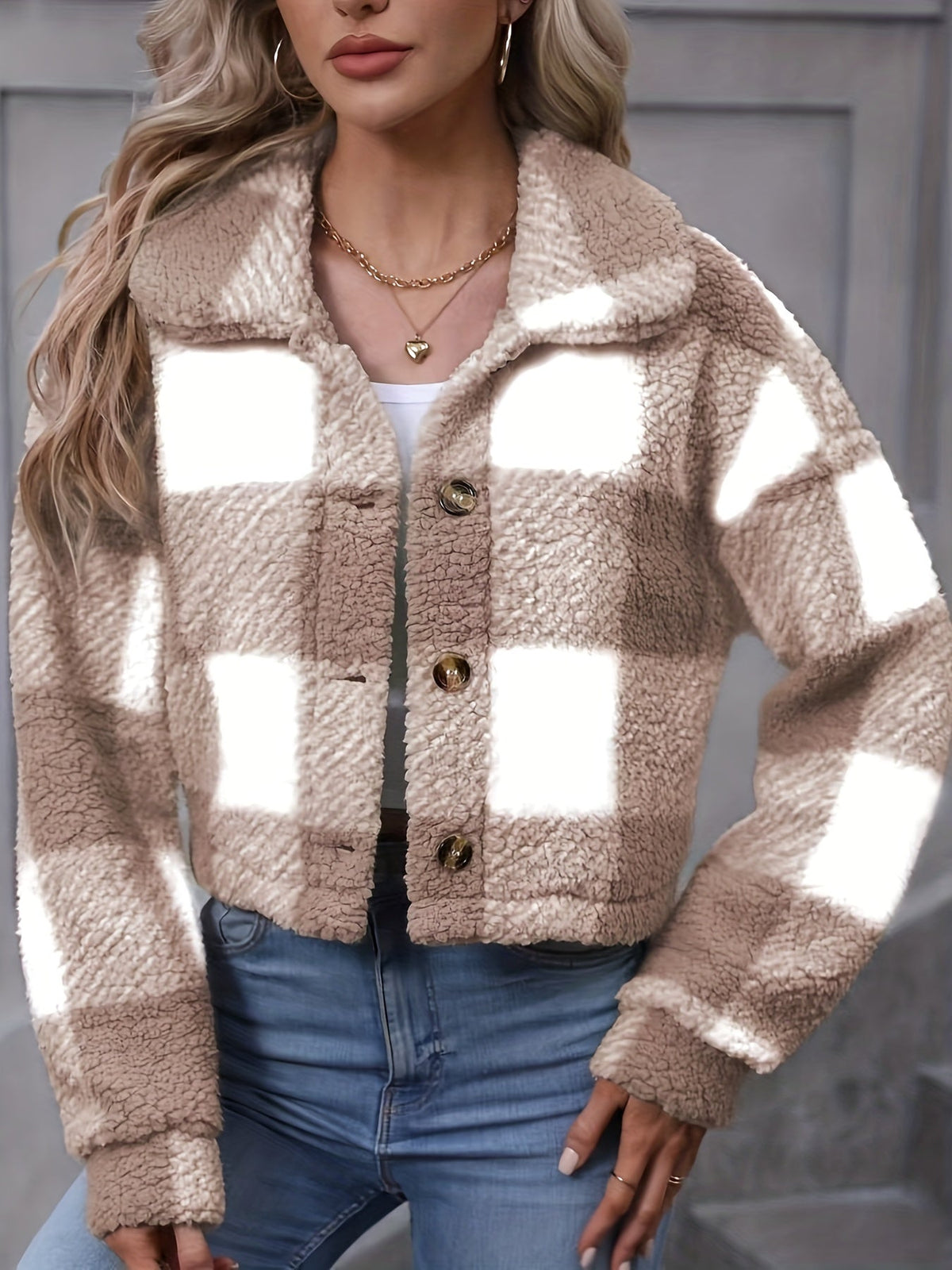 Fariha Cropped Plaid Jacket - Khaki Plaid