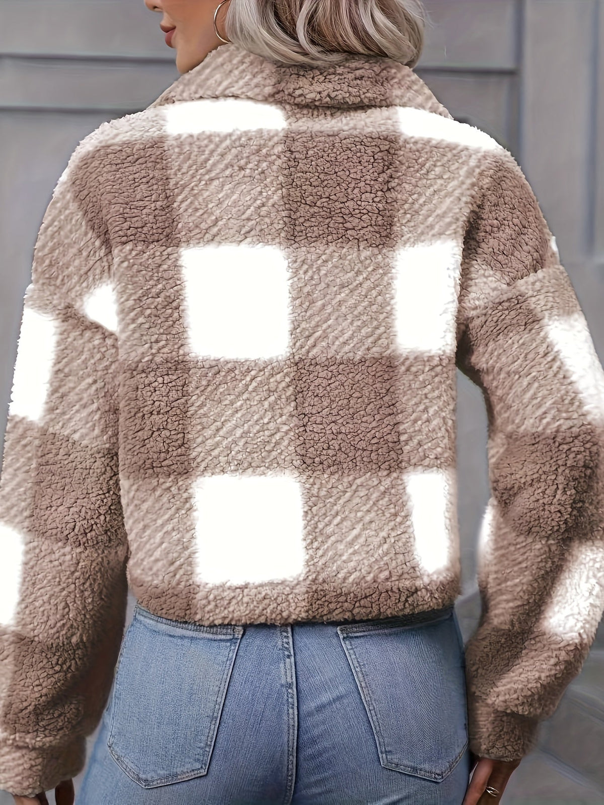 Fariha Cropped Plaid Jacket - Khaki Plaid