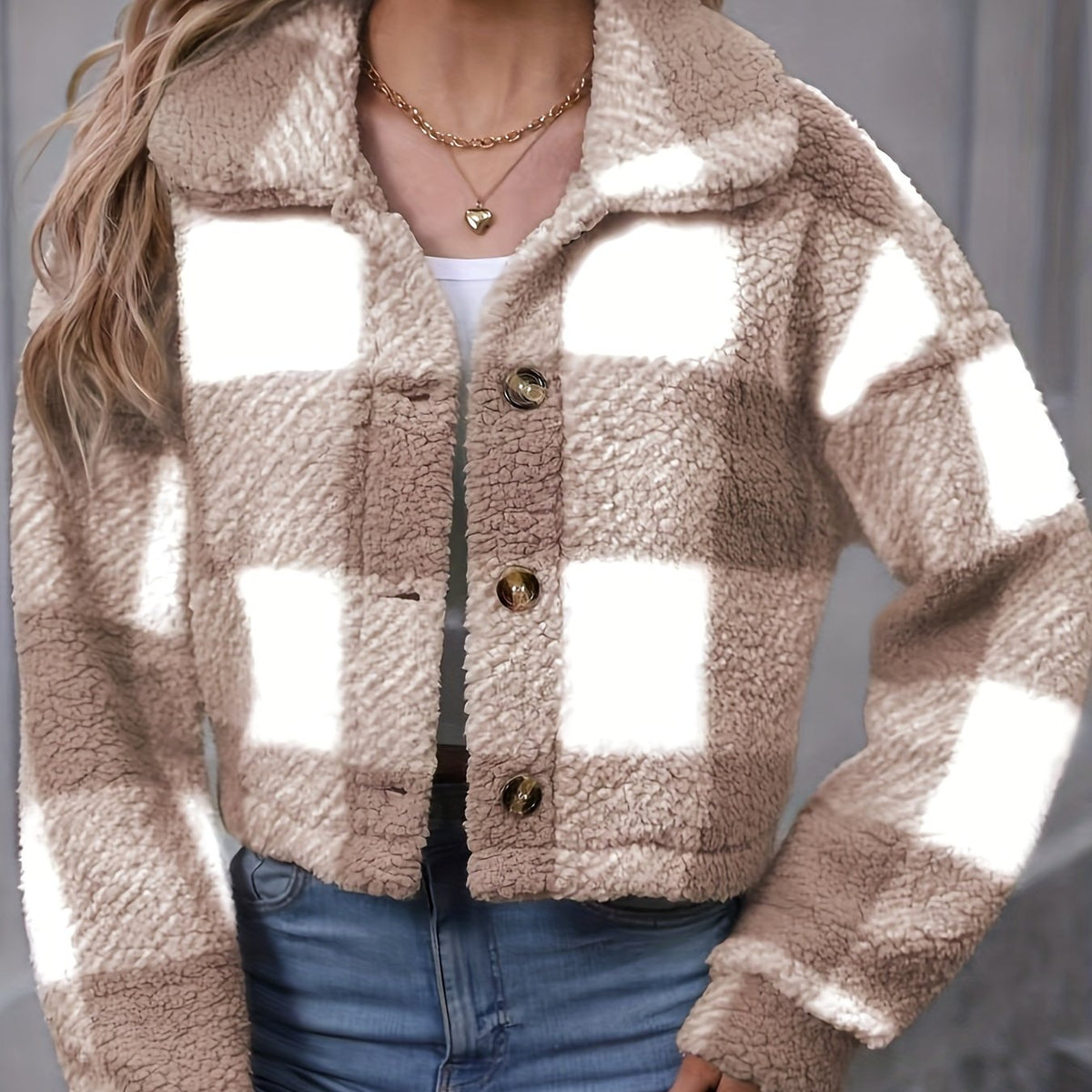 Fariha Cropped Plaid Jacket - Khaki Plaid