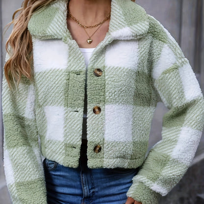 Fariha Cropped Plaid Jacket - Sage Green Plaid