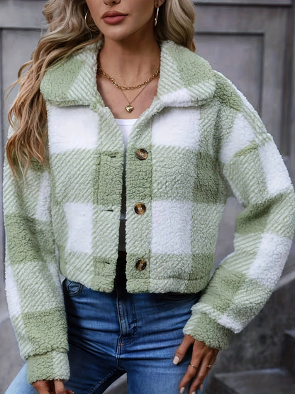Fariha Cropped Plaid Jacket - Sage Green Plaid