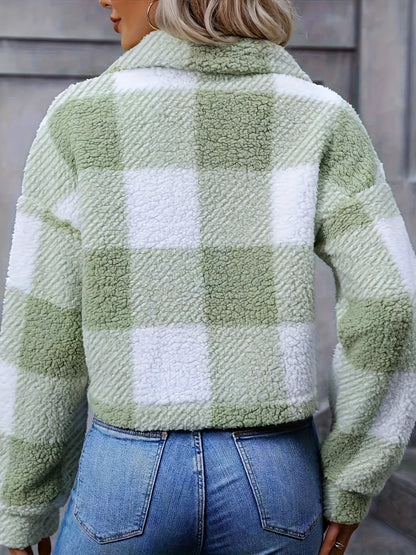 Fariha Cropped Plaid Jacket - Sage Green Plaid