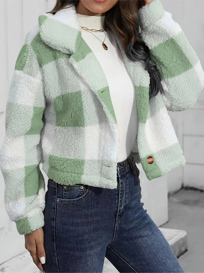Fariha Cropped Plaid Jacket - Sage Green Plaid
