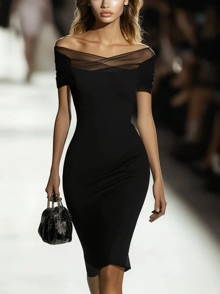 Felice Off Shoulder Jersey Midi Dress - Black
