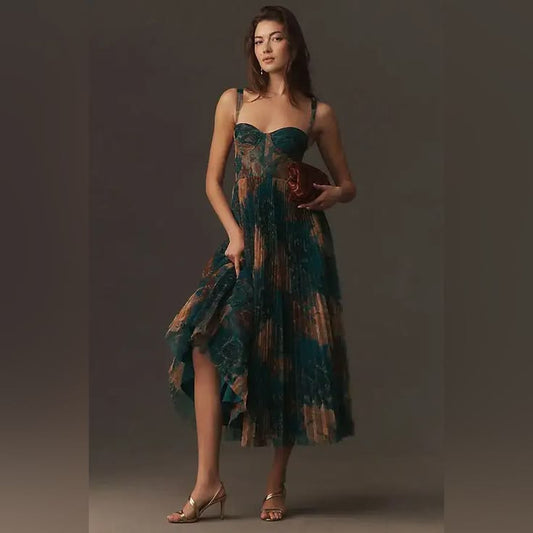 Fenella Floral Ruffle Gown - Teal Floral