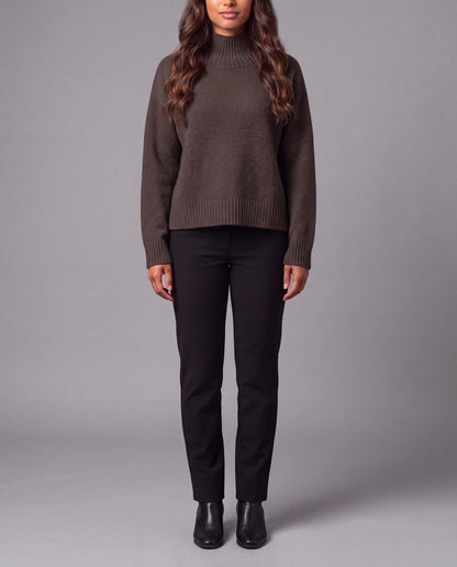 Fiammetta High-Neck Knit Top - Brown