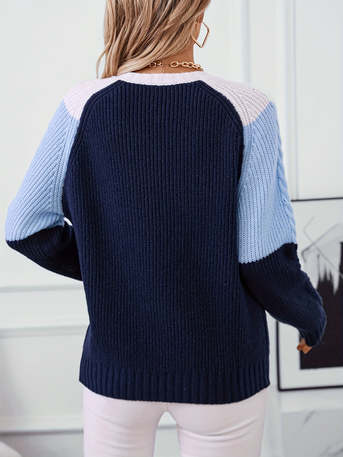 Filomena Colorblock Knit Sweater - Navy Colorblock