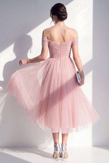 Finola Off-Shoulder Tulle Midi Dress - Dusty Rose