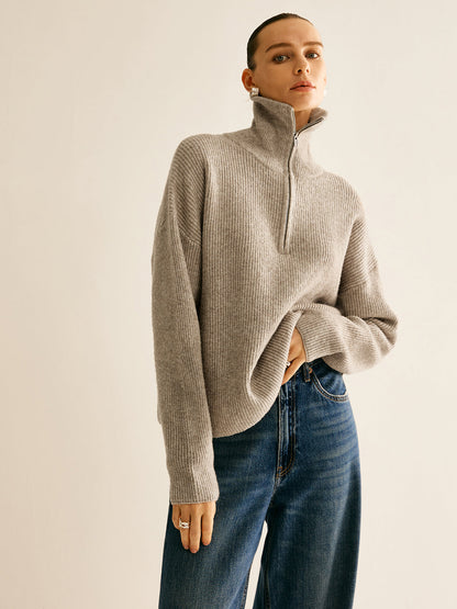 Fiorella Wool-Blend Quarter-Zip Set - Oatmeal