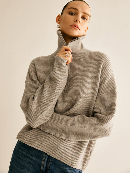 Fiorella Wool-Blend Quarter-Zip Set - Oatmeal