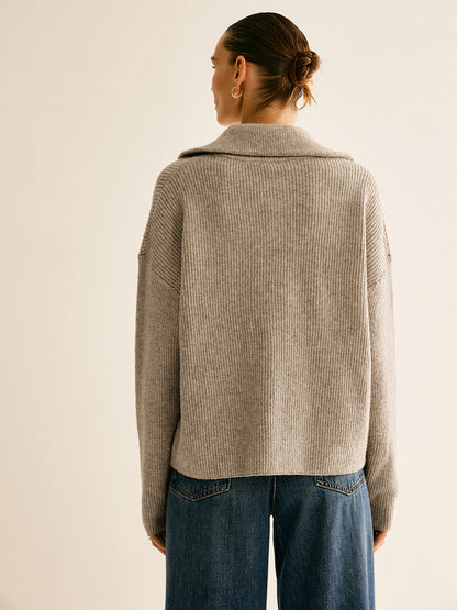 Fiorella Wool-Blend Quarter-Zip Set - Oatmeal