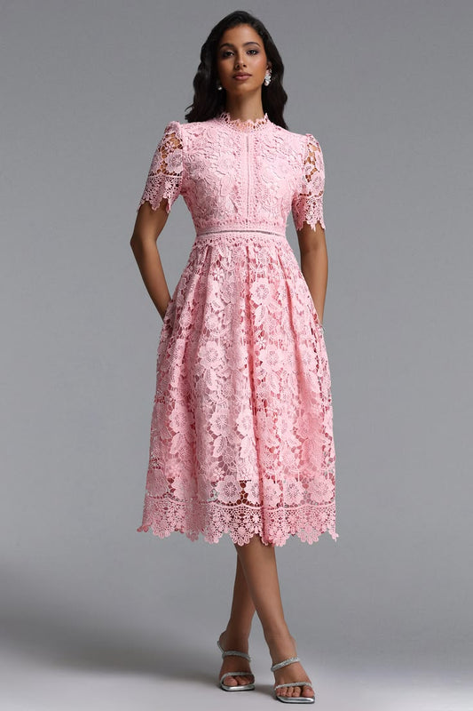 Fira Floral Lace Midi Dress - Pink