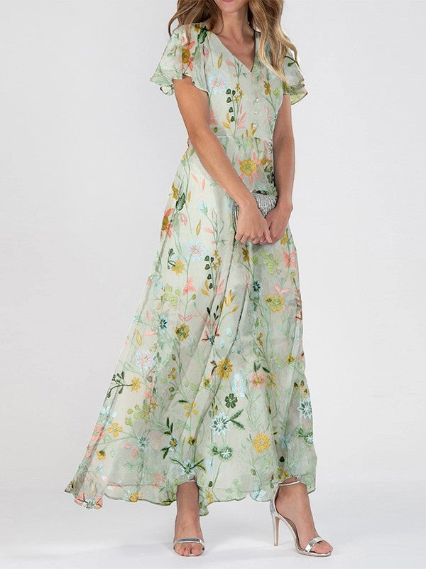 Fleur v Neck Maxi Dress