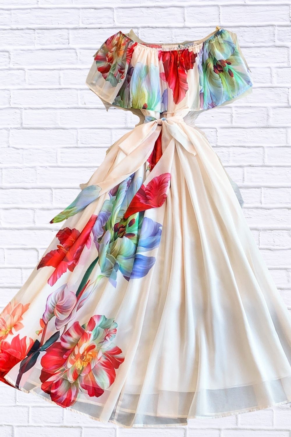 Floella Off Shoulder Floral Maxi Dress - Ivory Floral