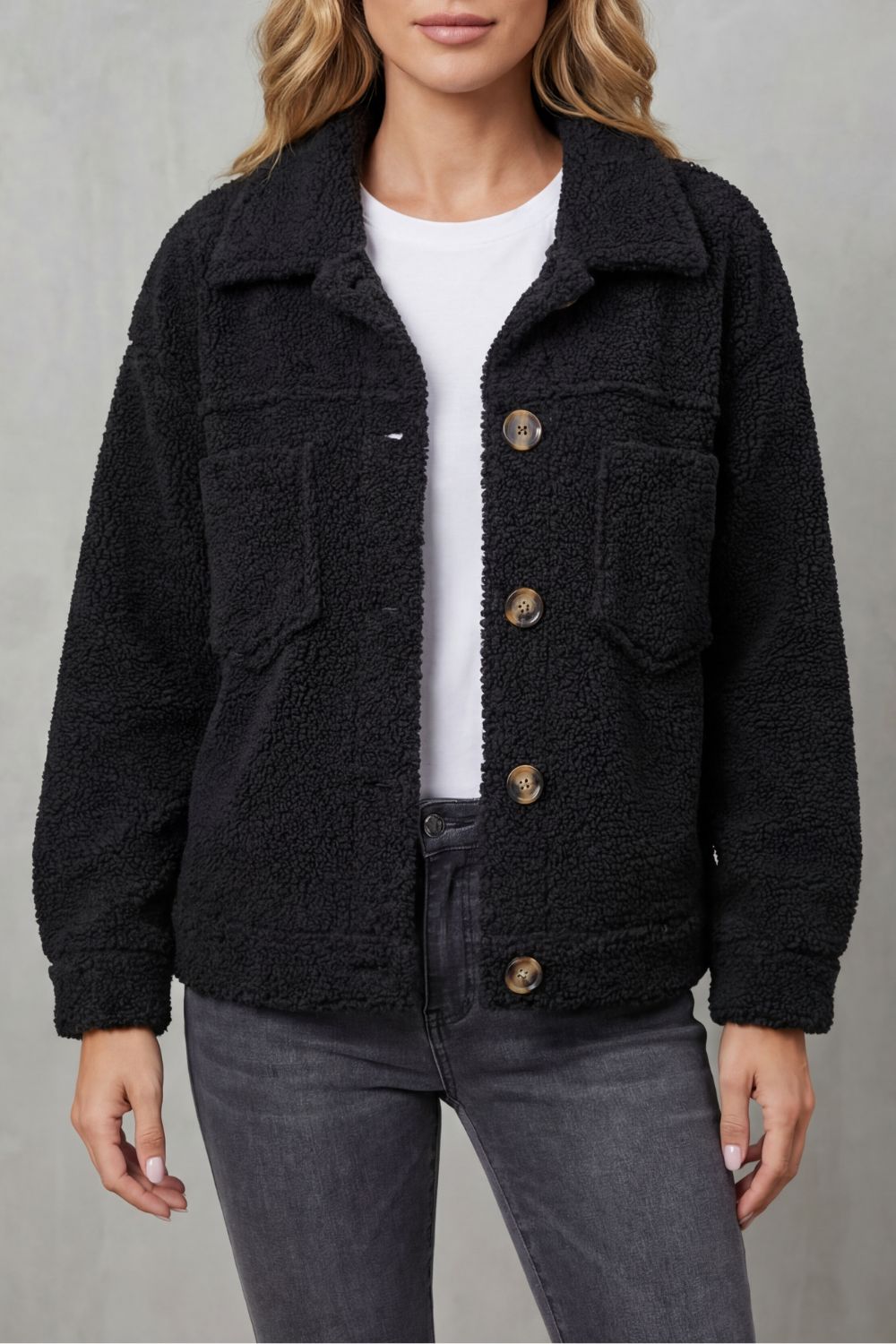 Floretta Teddy Fleece Button Up Jacket