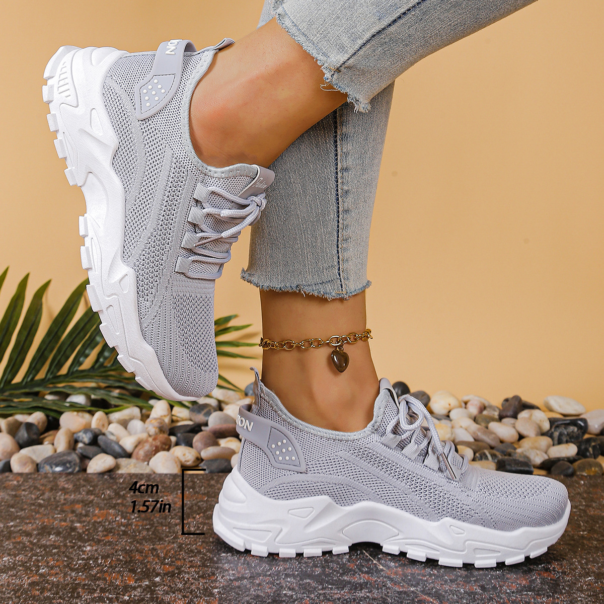Florine Wide-Toe Sneakers - Gray