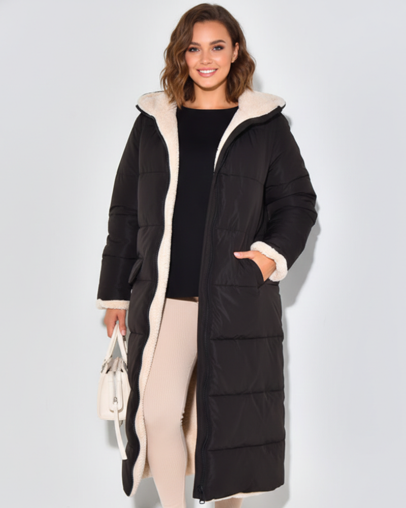 Florrie Sherpa-Lined Hooded Puffer Coat - Black