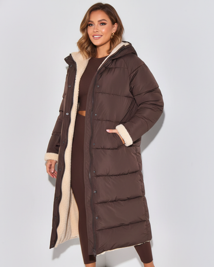 Florrie Sherpa-Lined Hooded Puffer Coat - Brown