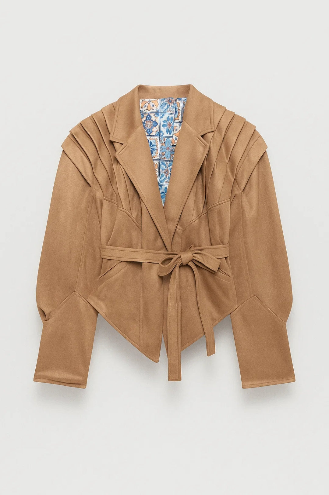 Frederica Belted Pleated Shoulder Tailored Jacket