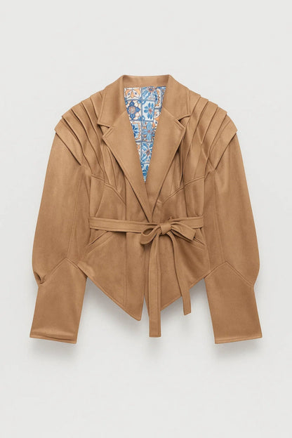 Frederica Belted Pleated Shoulder Tailored Jacket