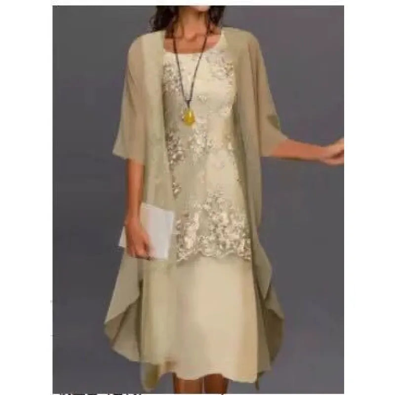 Fredrika Floral Panel Overlay Midi Dress - Champagne