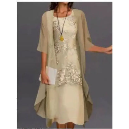 Fredrika Floral Panel Overlay Midi Dress - Champagne