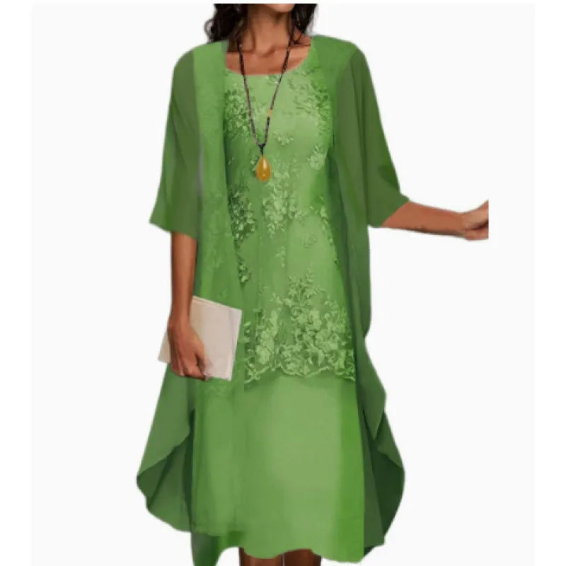Fredrika Floral Panel Overlay Midi Dress - Green