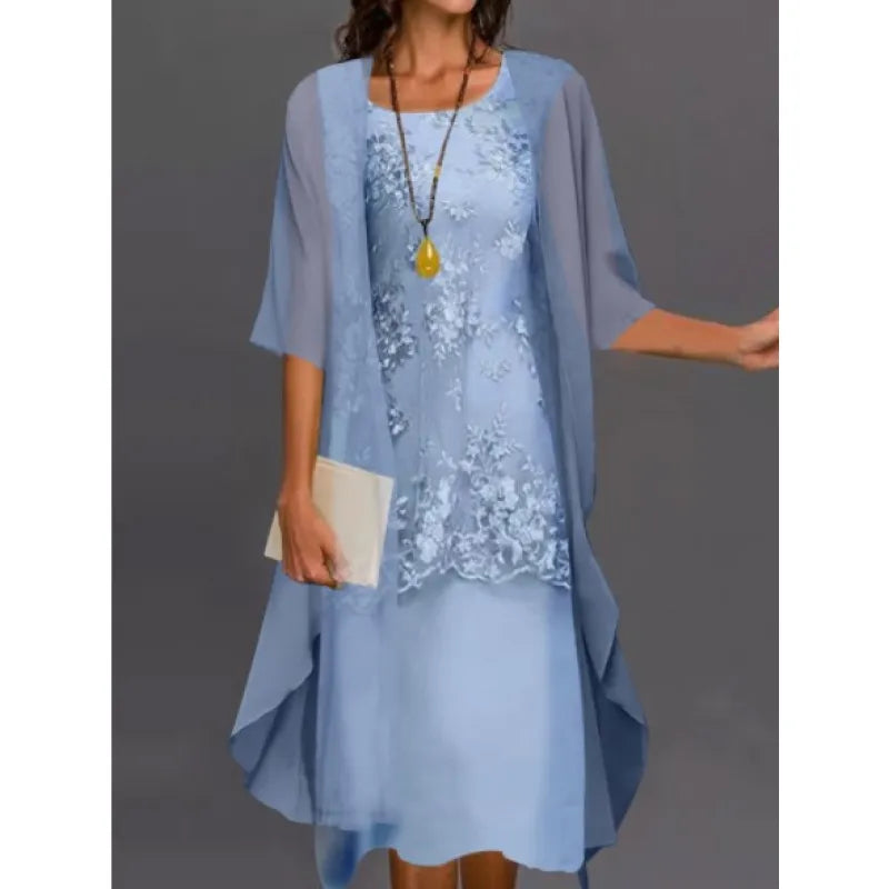 Fredrika Floral Panel Overlay Midi Dress - Light Blue
