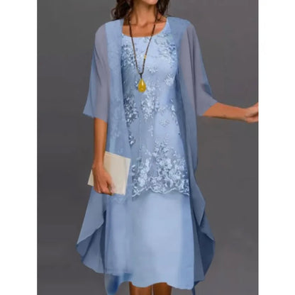 Fredrika Floral Panel Overlay Midi Dress - Light Blue