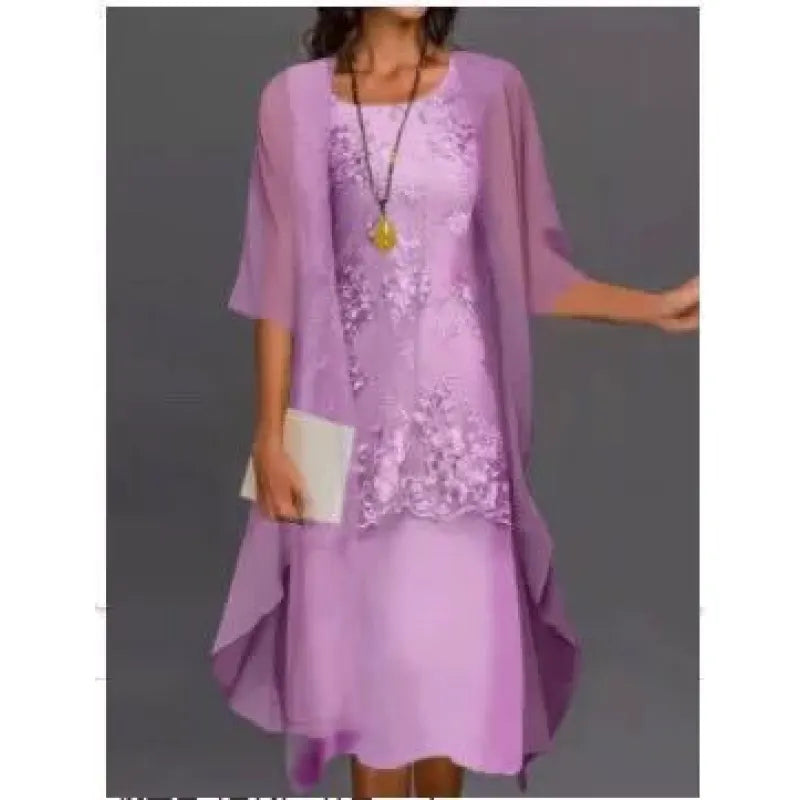 Fredrika Floral Panel Overlay Midi Dress - Lilac