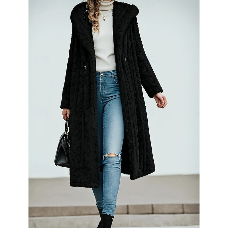 Frida Longline Hooded Coat - Black