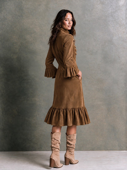 Galena Ruffle Hem Midi Dress - Chestnut Brown