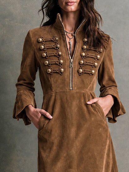 Galena Ruffle Hem Midi Dress - Chestnut Brown