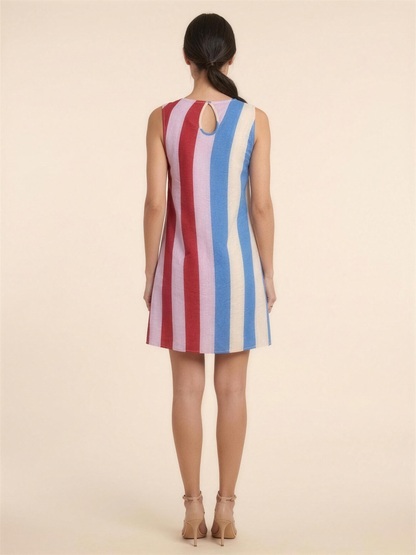 Gelsey Sleeveless A-Line Shift Mini Dress - Blue and Red Stripe