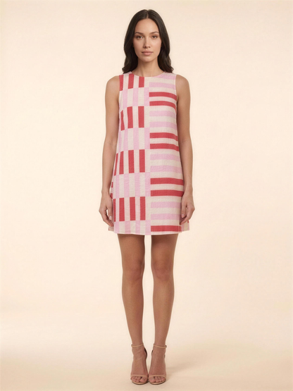 Gelsey Sleeveless A-Line Shift Mini Dress - Pink and Red Stripe