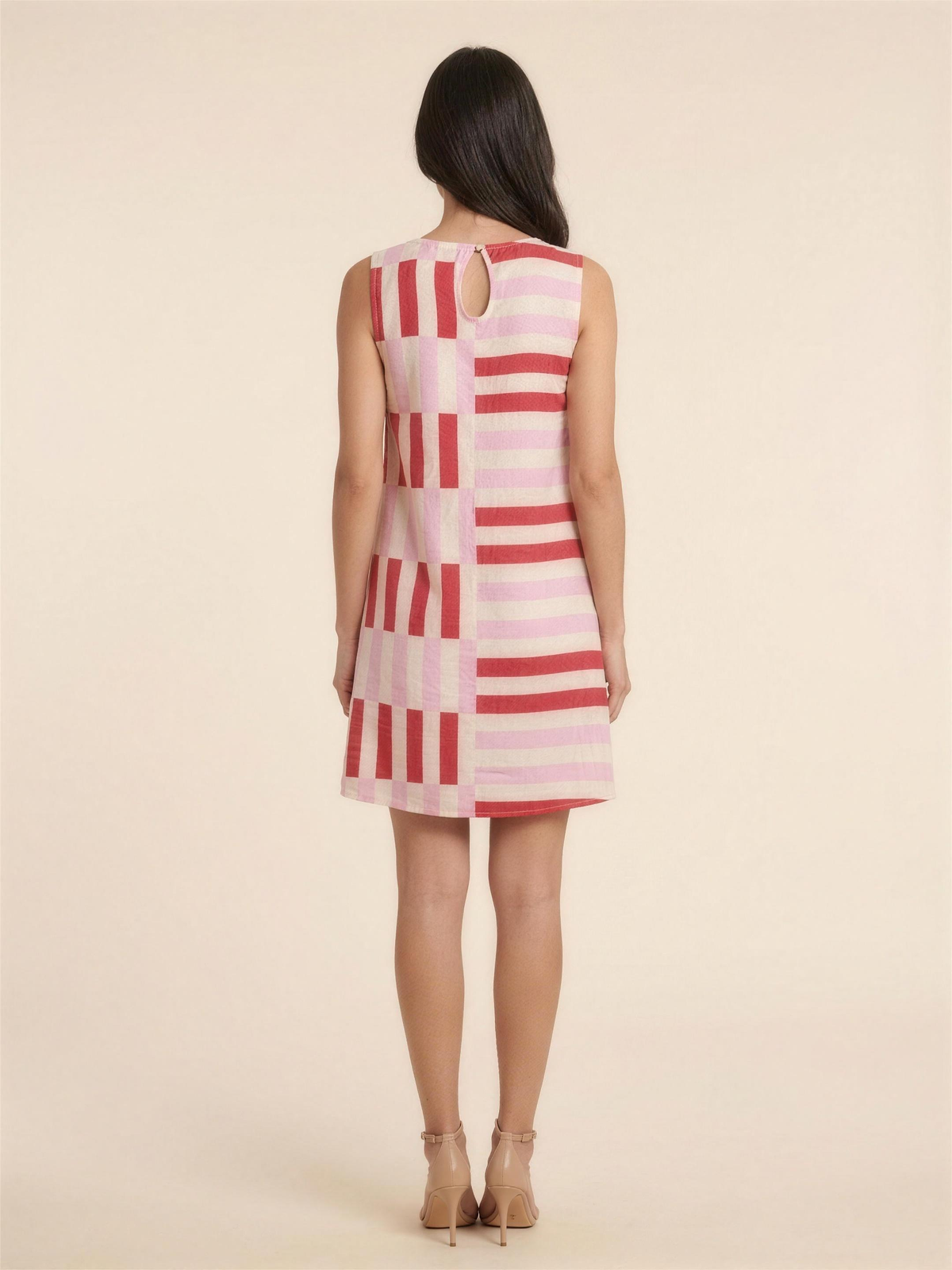 Gelsey Sleeveless A-Line Shift Mini Dress - Pink and Red Stripe
