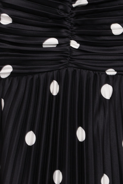 Genna Ruched V-Neck Pleat Maxi Dress - Black Polka Dot