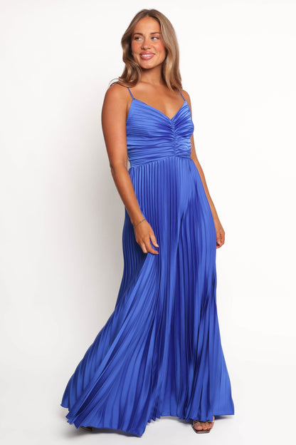 Genna Ruched V-Neck Pleat Maxi Dress - Cobalt Blue