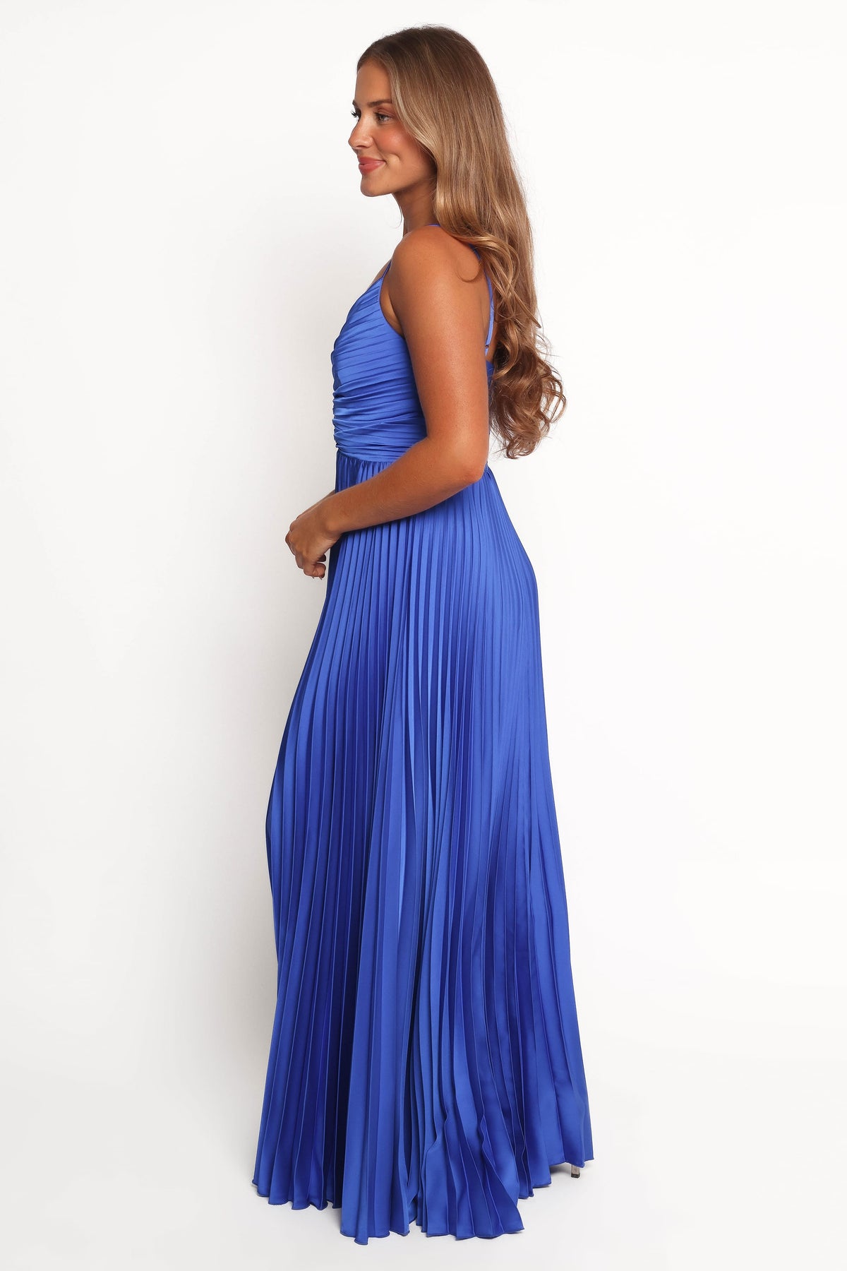 Genna Ruched V-Neck Pleat Maxi Dress - Cobalt Blue