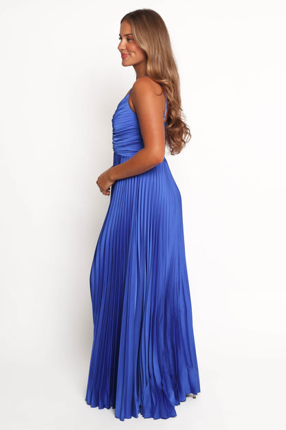 Genna Ruched V-Neck Pleat Maxi Dress - Cobalt Blue