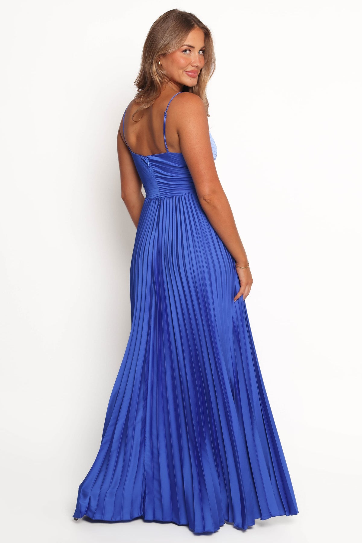 Genna Ruched V-Neck Pleat Maxi Dress - Cobalt Blue