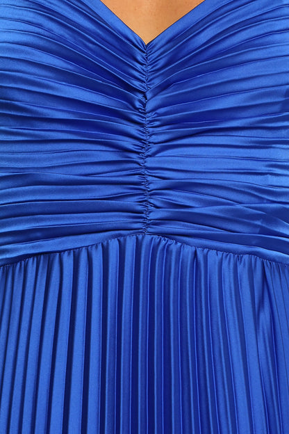 Genna Ruched V-Neck Pleat Maxi Dress - Cobalt Blue