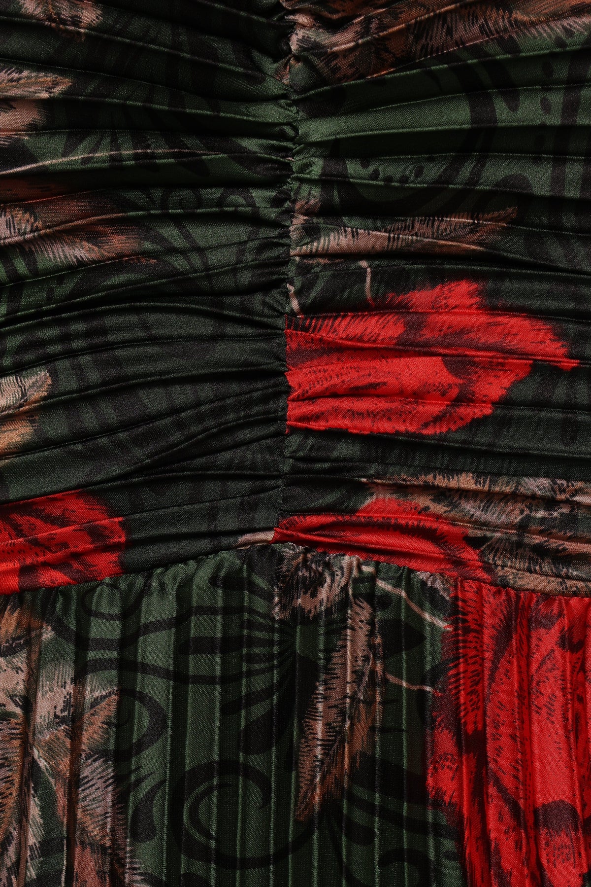 Genna Ruched V-Neck Pleat Maxi Dress - Dark Green Floral