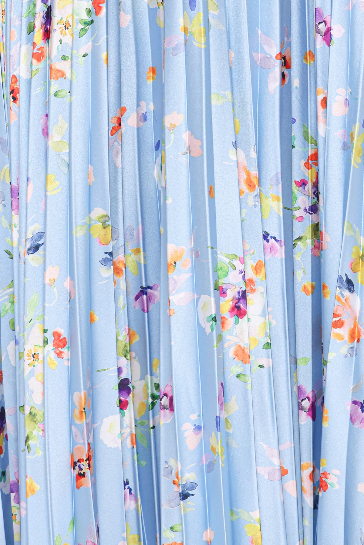 Genna Ruched V-Neck Pleat Maxi Dress - Light Blue Floral